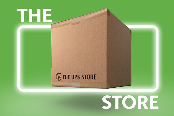 The UPS Store box in front of a glowing white square