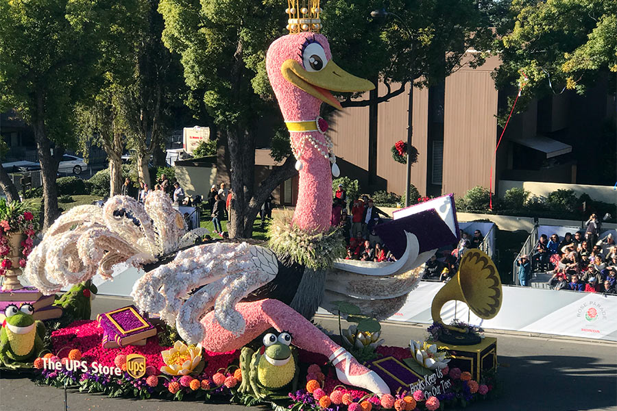 The UPS Store's 2019 float featuring a ballerina-aspiring ostrich