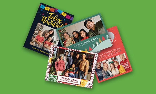 A stack of printed holiday cards.